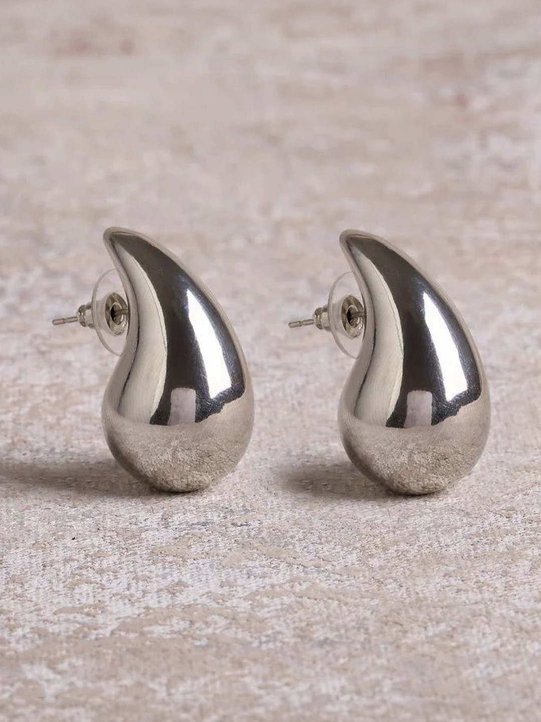 Inites Stainless Steel Silver-Plated Korean Teardrop Shaped Studs