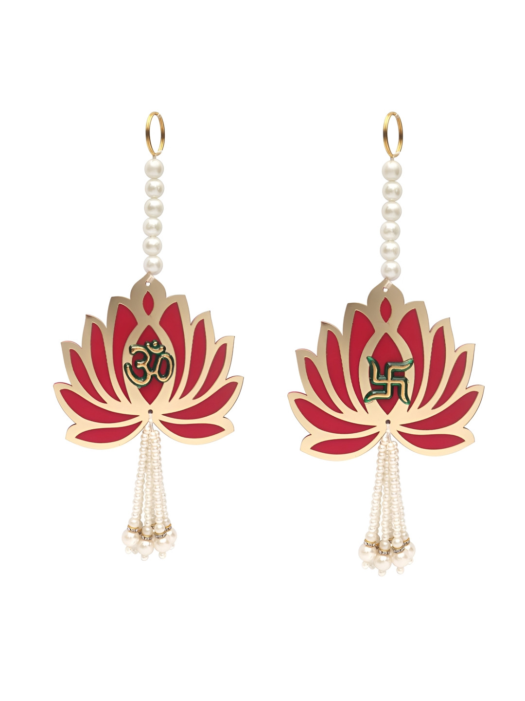 PROKART 2 Pieces Red & Yellow Textured Shubh Labh Lotus Wall Hangings