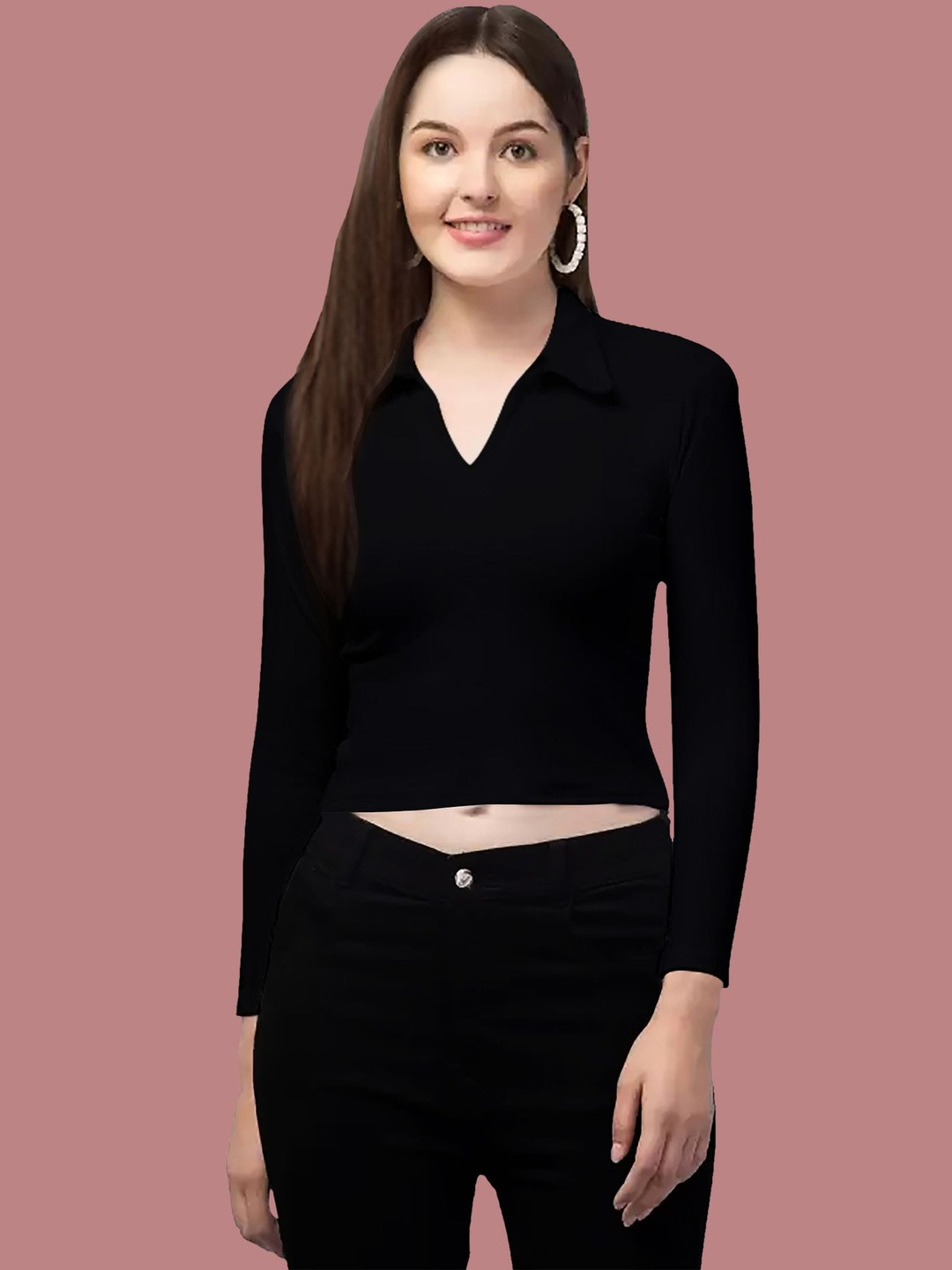 Maheshvi Women Solid V-Neck Fitted Crop Top