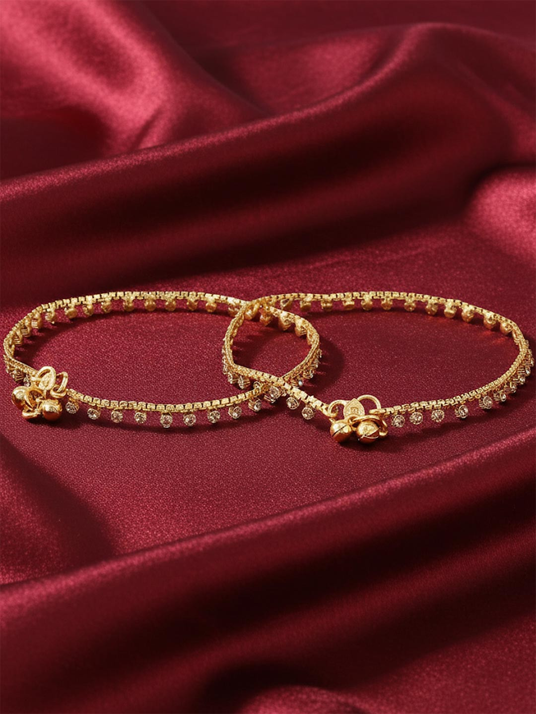Adwitiya Collection Set of 2 Gold-Plated Beige Kundan-Studded Anklets