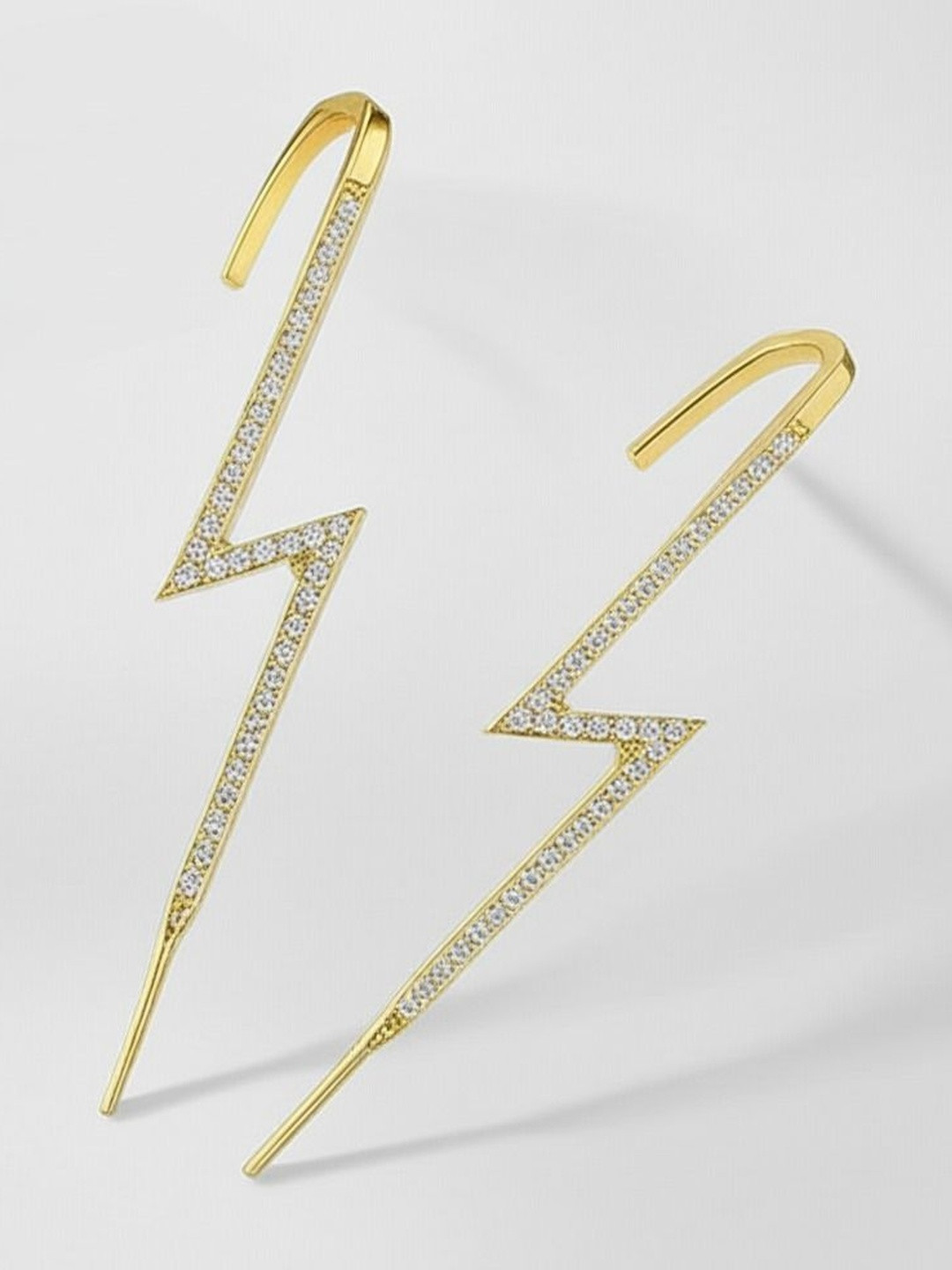 Zaphariq Set Of 2 Gold-Plated Cubic Zirconia Studded Thunderbolt Ear Cuff