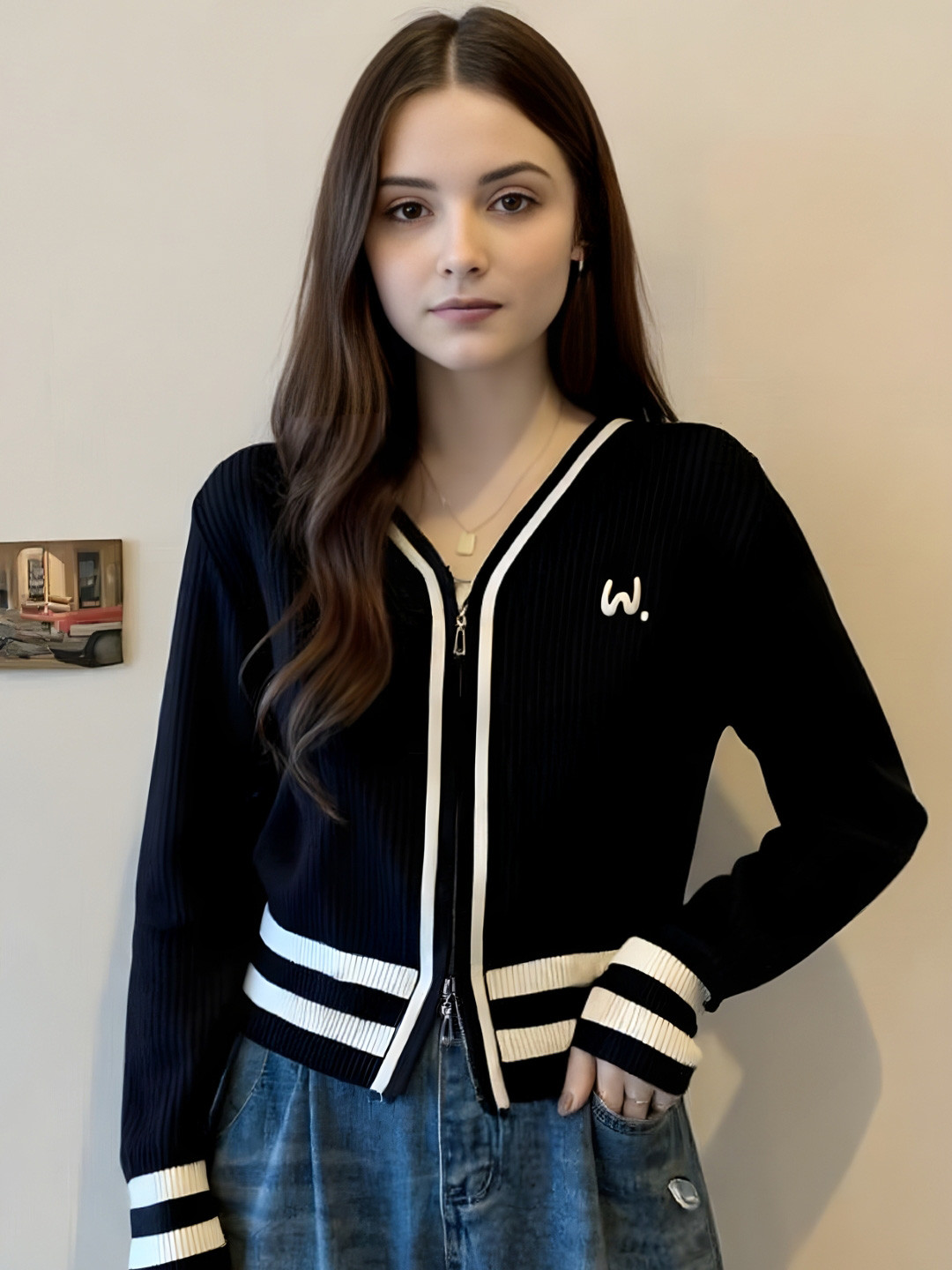 HERE&NOW Women Long Sleeves Viscose Rayon Open Front Sweater