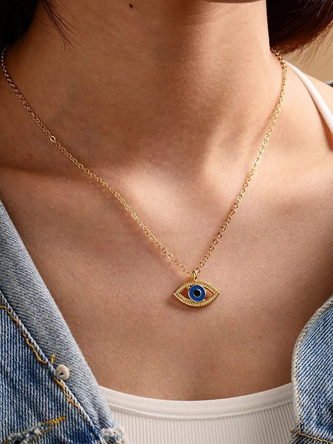 Zaphariq Gold-Plated Evil Eye Enamelled Pendant
