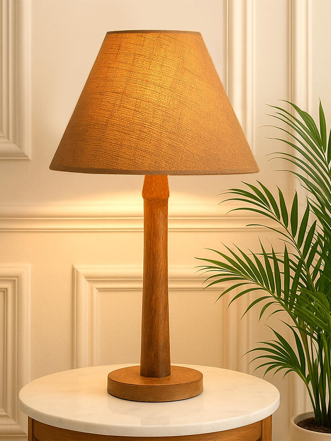 Homesake Beige Solid Contemporary Bedside Standard Table Lamp with Shade