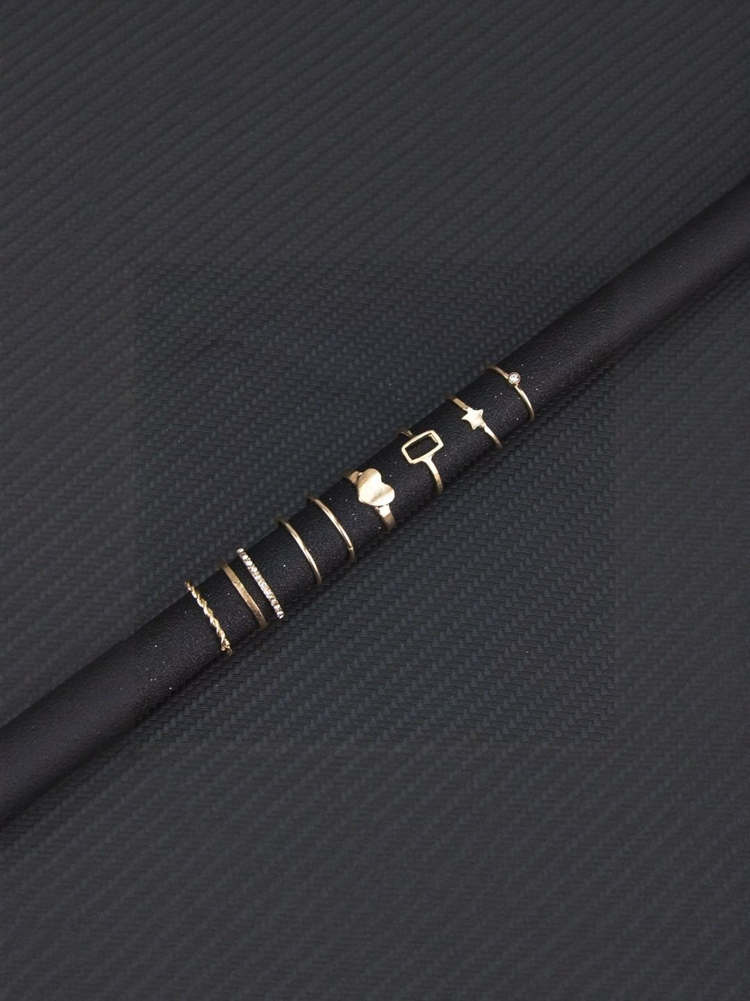 DressBerry Set Of 8 Gold-Plated Stone-Studded Star & Heart Shape Adjustable Finger Rings
