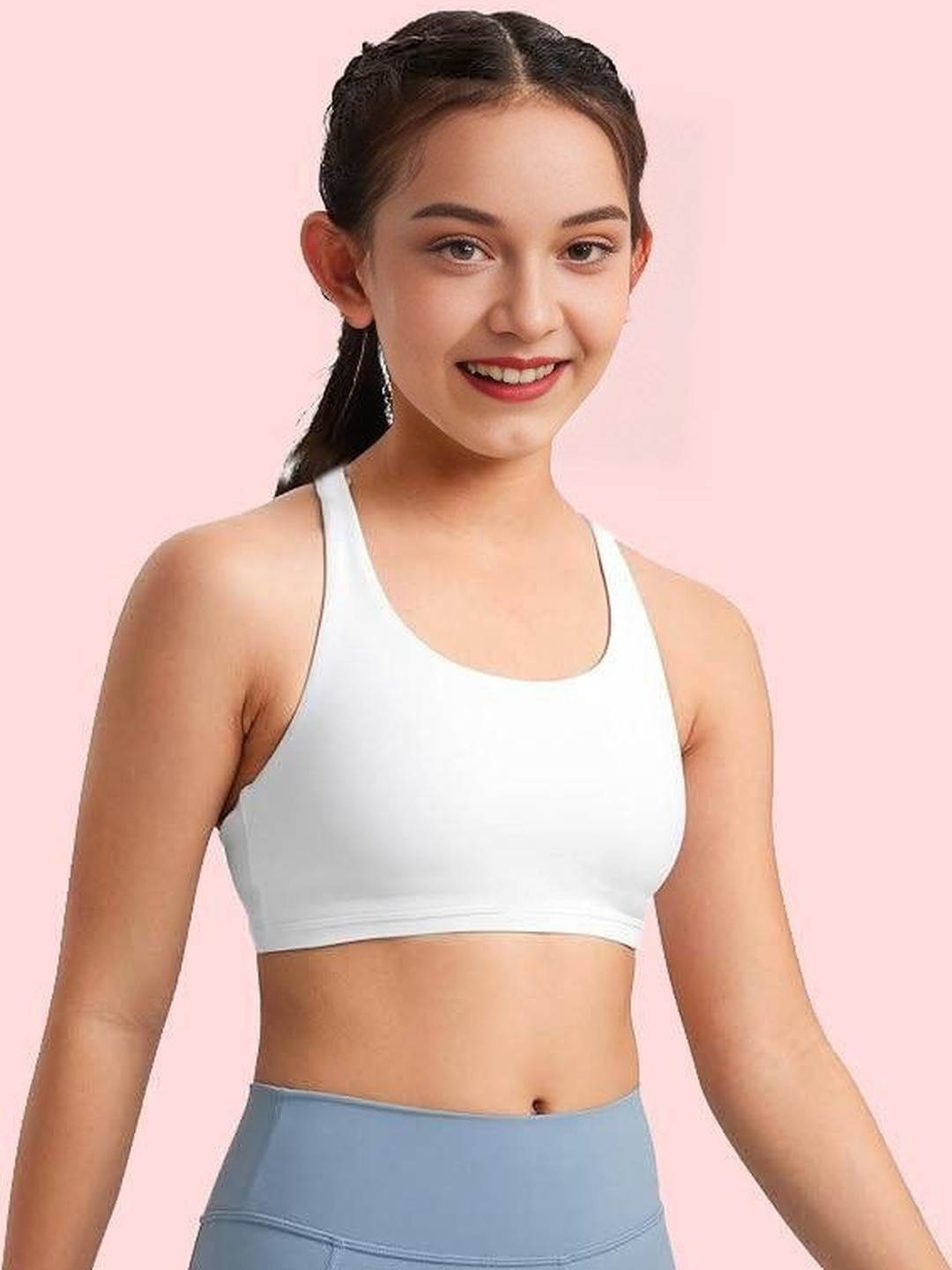 BRAAFEE Girls Pack of 3 Cotton Non Padded Teenager Full Coverage Sports Bra