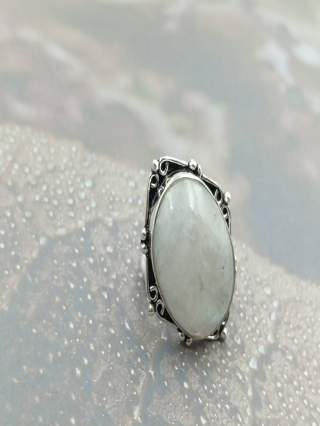 Shrim jewels German Silver Brass Plated Sunstone Studded Adjustable Finger Ring