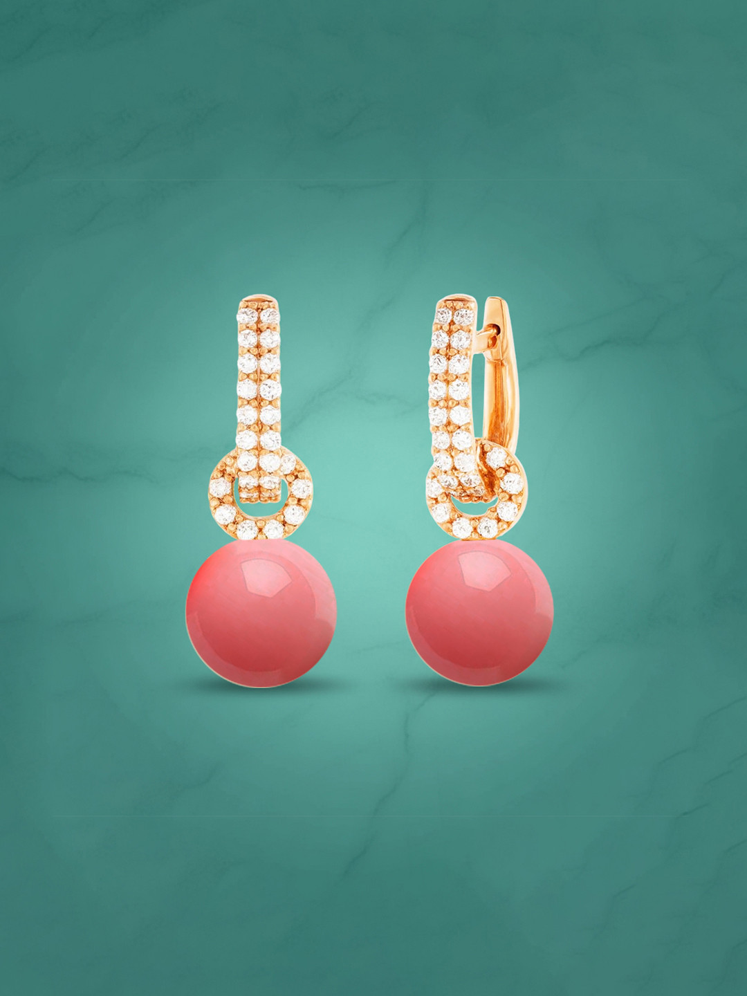 MINUTIAE Rose Gold Plated Stones Studded And Pearls Beaded Spherical Hoop Earrings