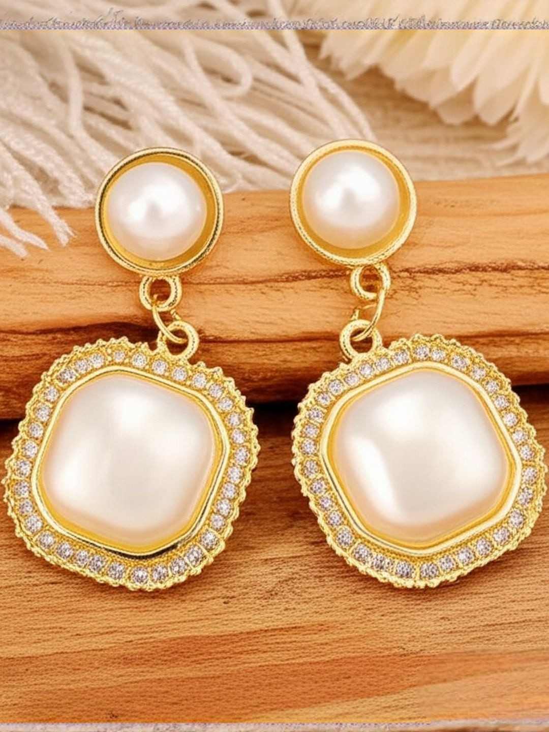 DressBerry Women Square AD Pearls Drop Earrings