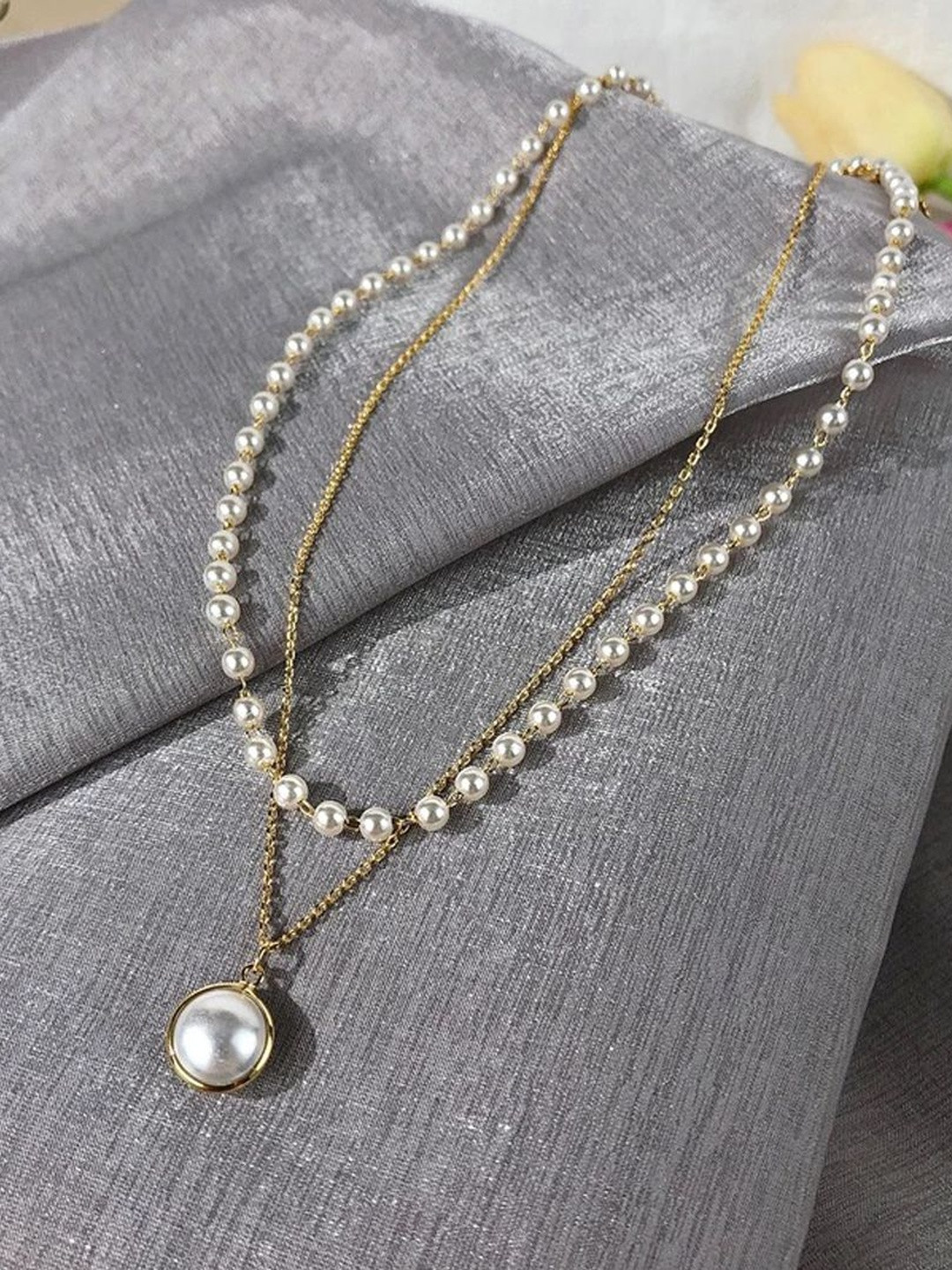 Zaphariq Gold-Plated Double Layered Pearls Beaded Necklace