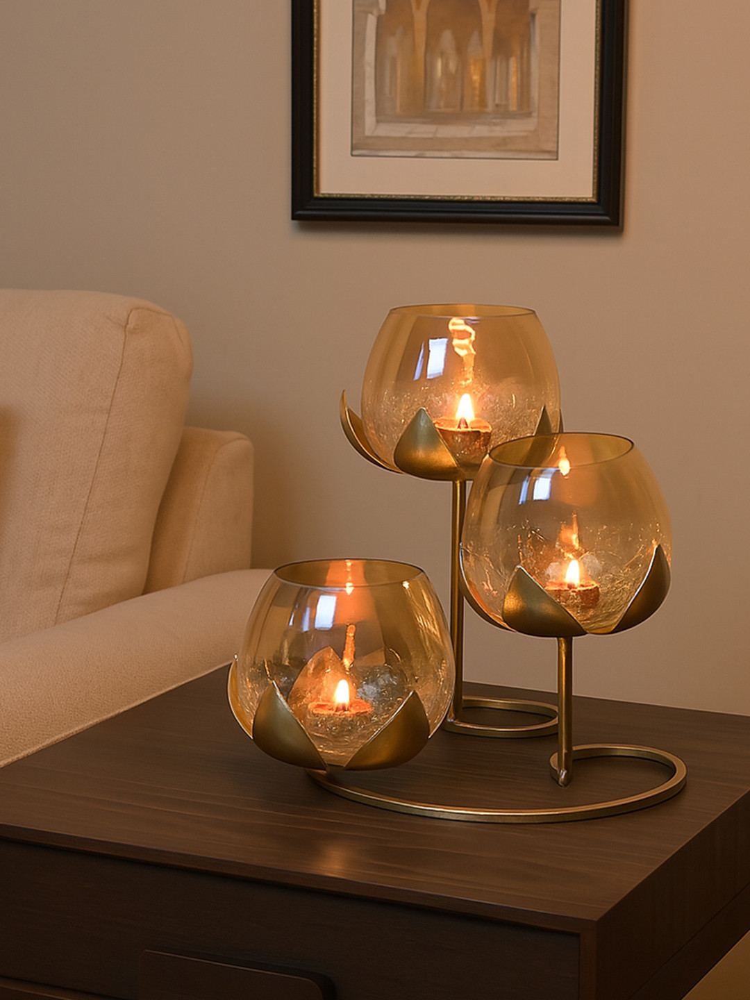 MARKET99 Gold-Toned 3 Votive Lotus Candle Holder