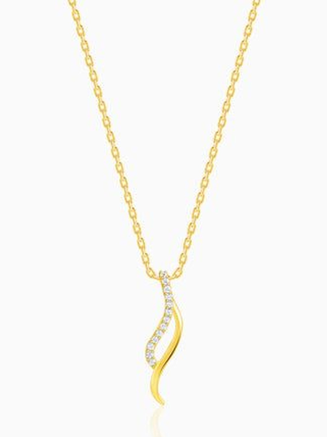 GIVA 925 Sterling Silver Gold-Plated Geometric Curvy Shine Zircon Pendant With Link Chain