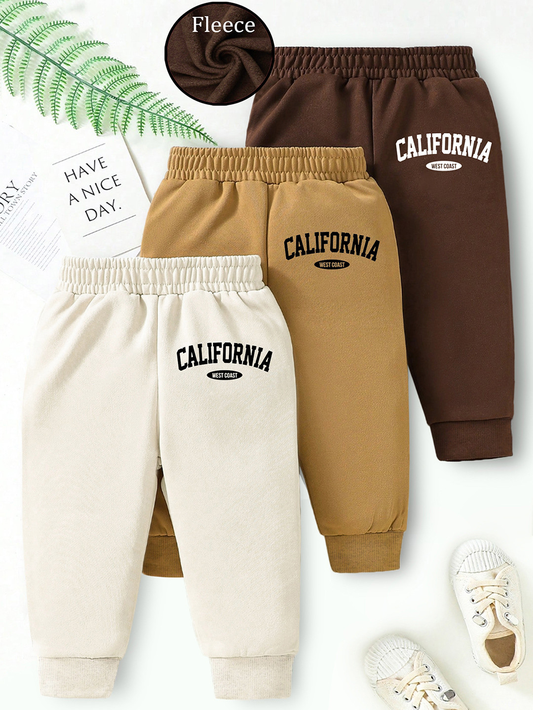 YK X Trampoline Kids Pack Of 3 California Printed Relaxed Fit Fleece Joggers