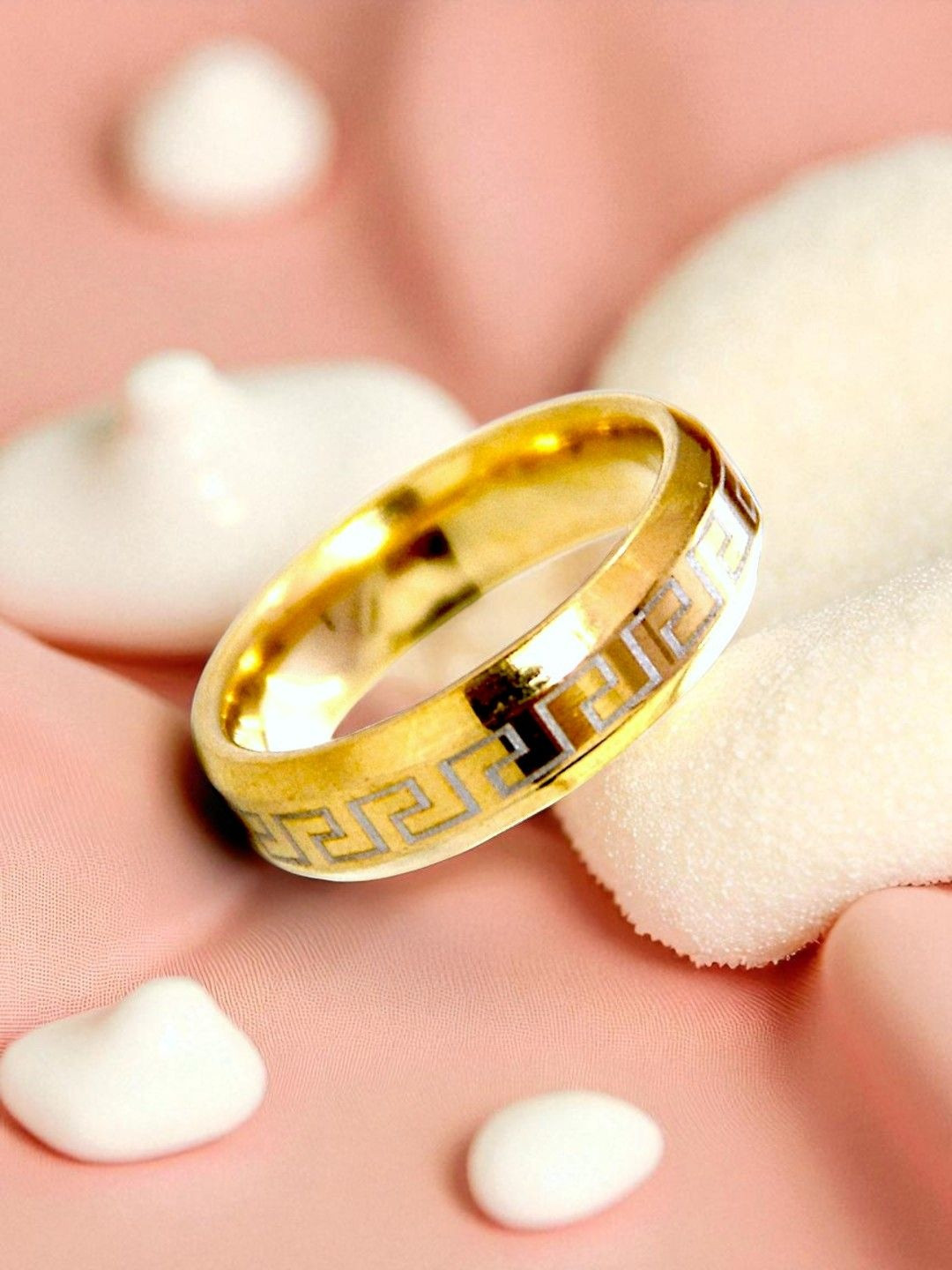 AccessHer Gold-Plated Satin Finish Greek Pattern Finger Ring