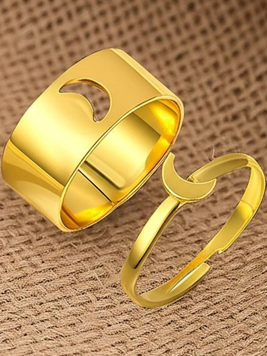 DressBerry Unisex Set Of 2 Gold-Plated Half Moon Couple Matching Wrap Finger Rings
