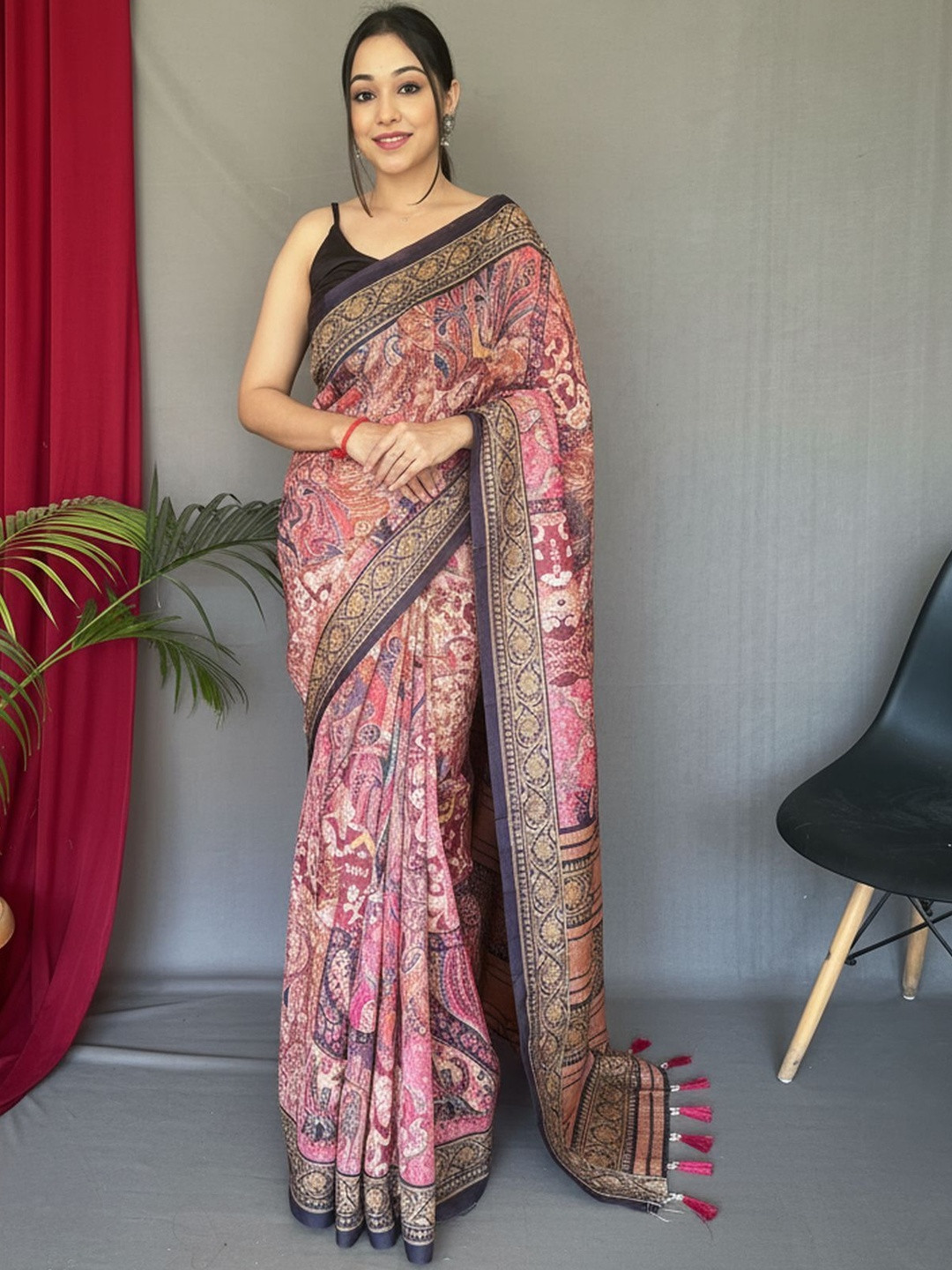 Tasarika Ethnic Motifs Printed Chanderi Cotton Saree