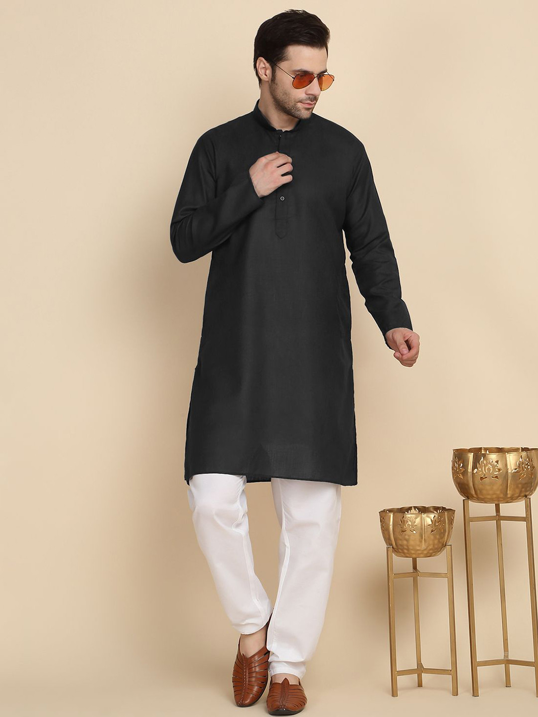 KRAFT INDIA Men Solid Mandarin Collar Long Sleeves Kurta