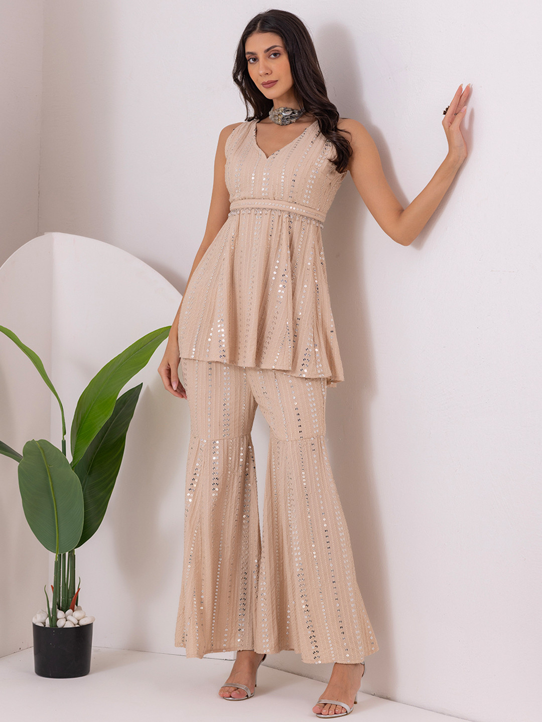 SEW Women Regular Kurta with Trousers & Embroidered Jacket