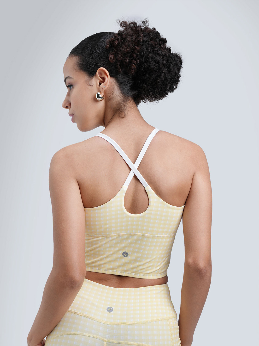 CAVA Butter Yellow Gingham Cross Back Sports Bra