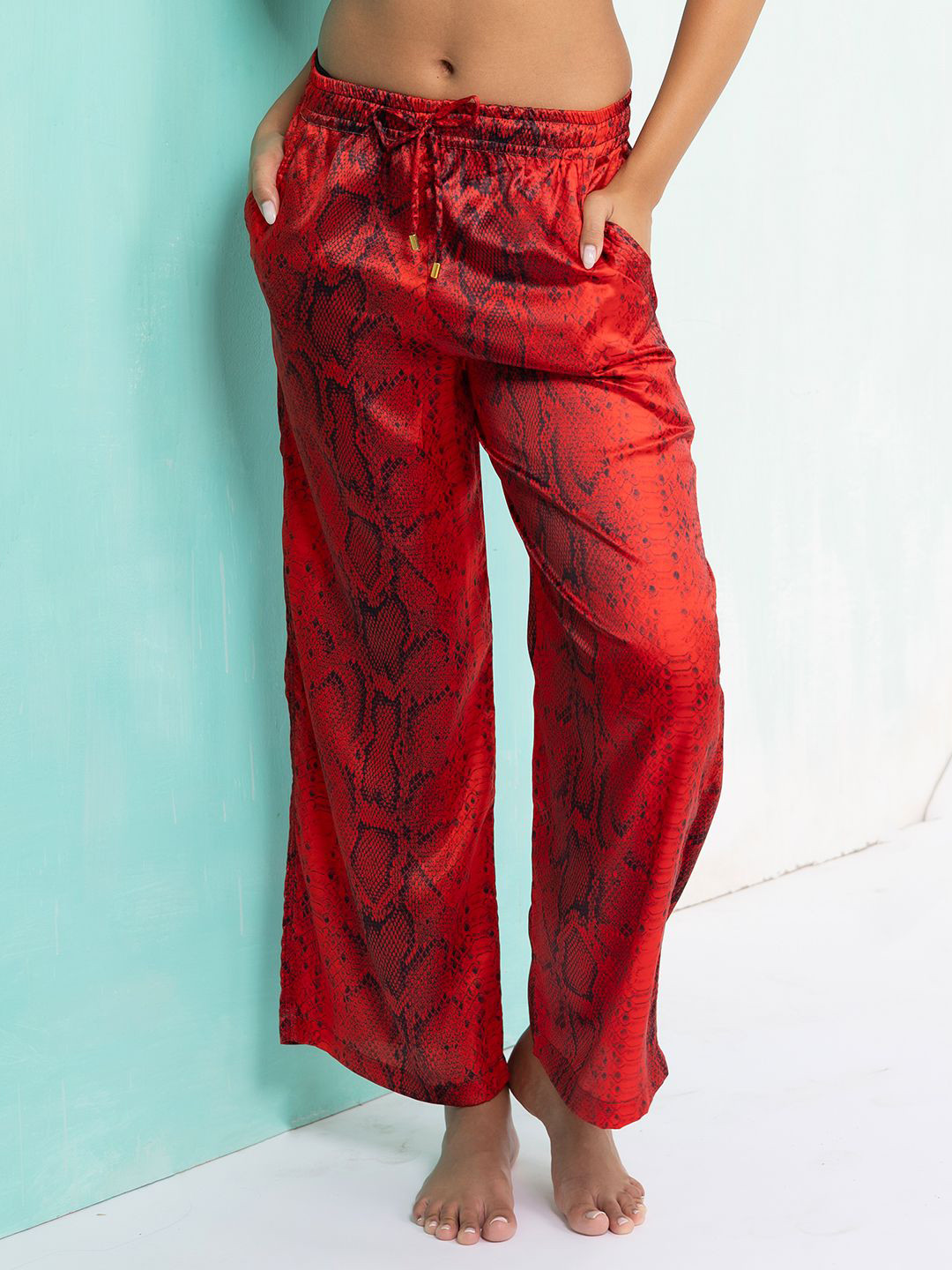 Aoba Women Red Printed Beachwear Pants