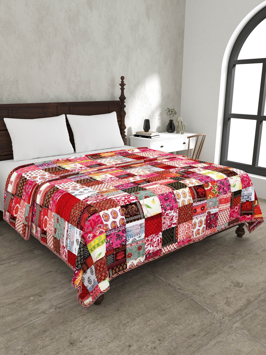 The Craft Monk Pink & Beige Patchwork Pure Cotton 300 GSM AC Room Double Bed Dohar
