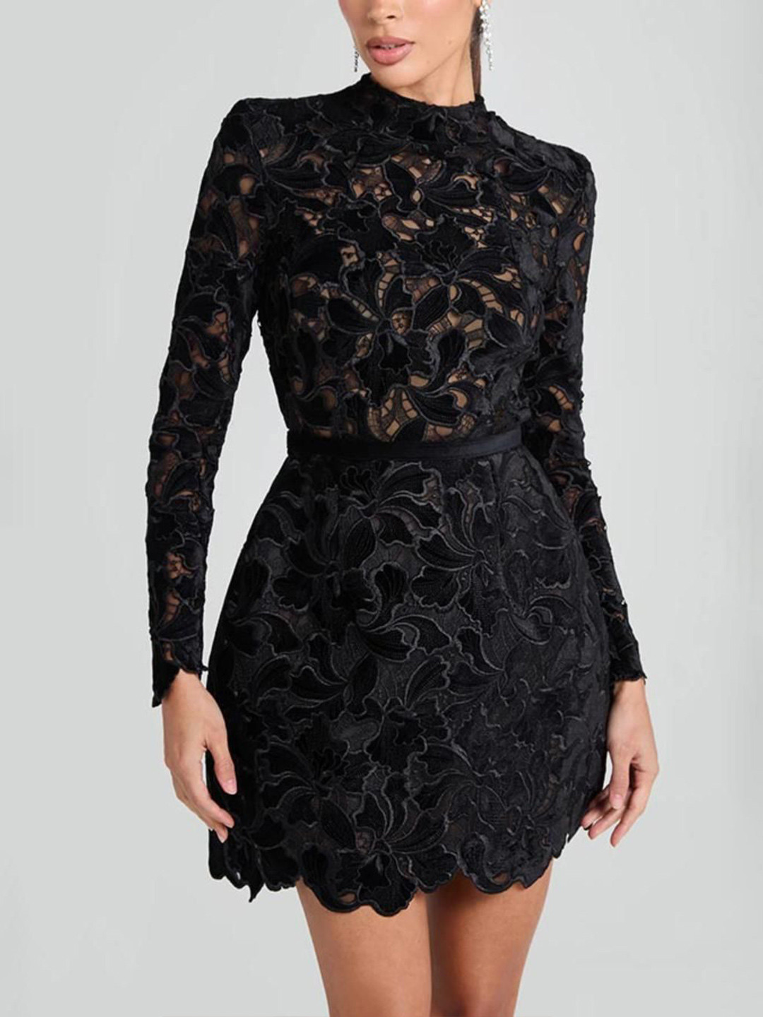 bebe Women Floral Embroidered Mock Neck Fit & Flare Mini Dress