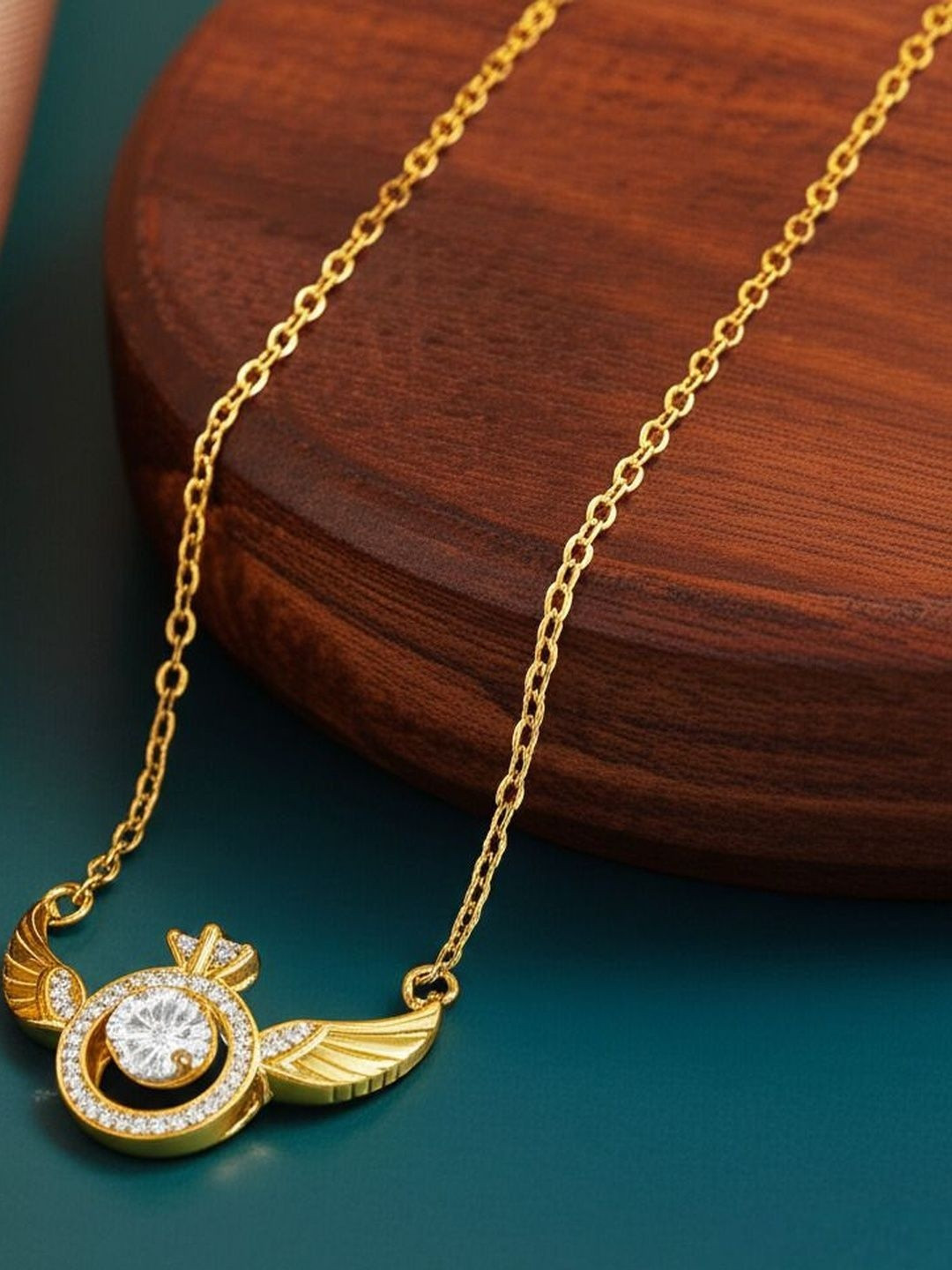 DressBerry Women Gold-plated Circle With Angel Wings Crystal Ring Pendant Necklace