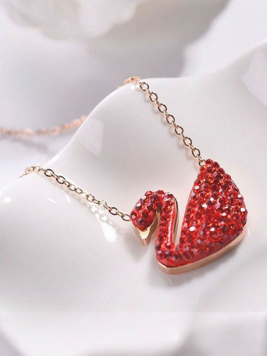TheVineGirl Gold-Plated Single Layered Red Swan Necklace