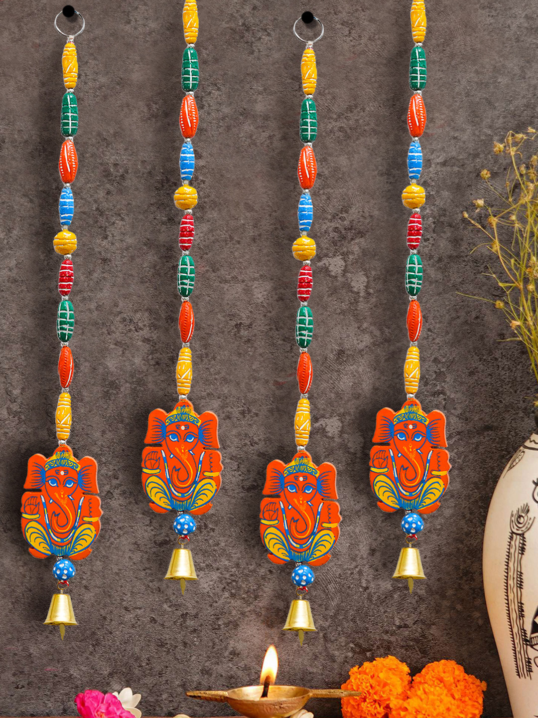 TIED RIBBONS Decorative Ganesha Wood Ethnic Motifs Matte 4Pcs Spiritual Wall Decor-18.9In