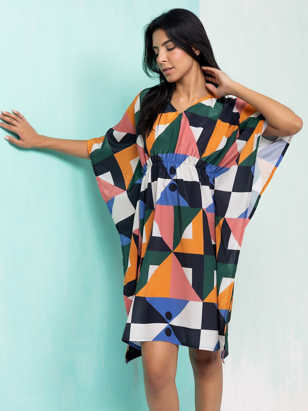 Aoba Women Multicolor Geometrical Kaftan Dress