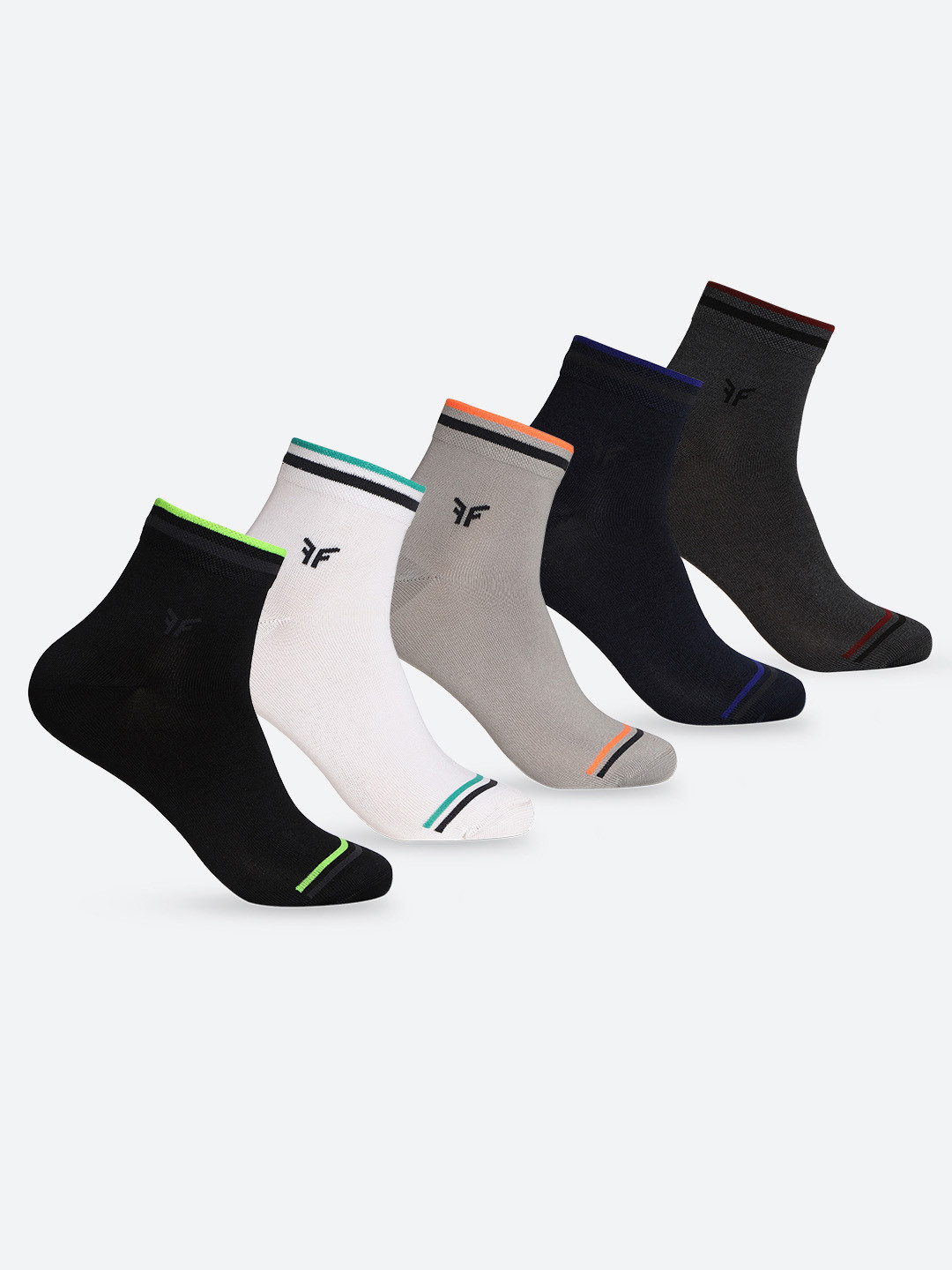 FOOTONS Men Pack Of 5 Assorted High Ankle Sports Socks with Rapid Dry