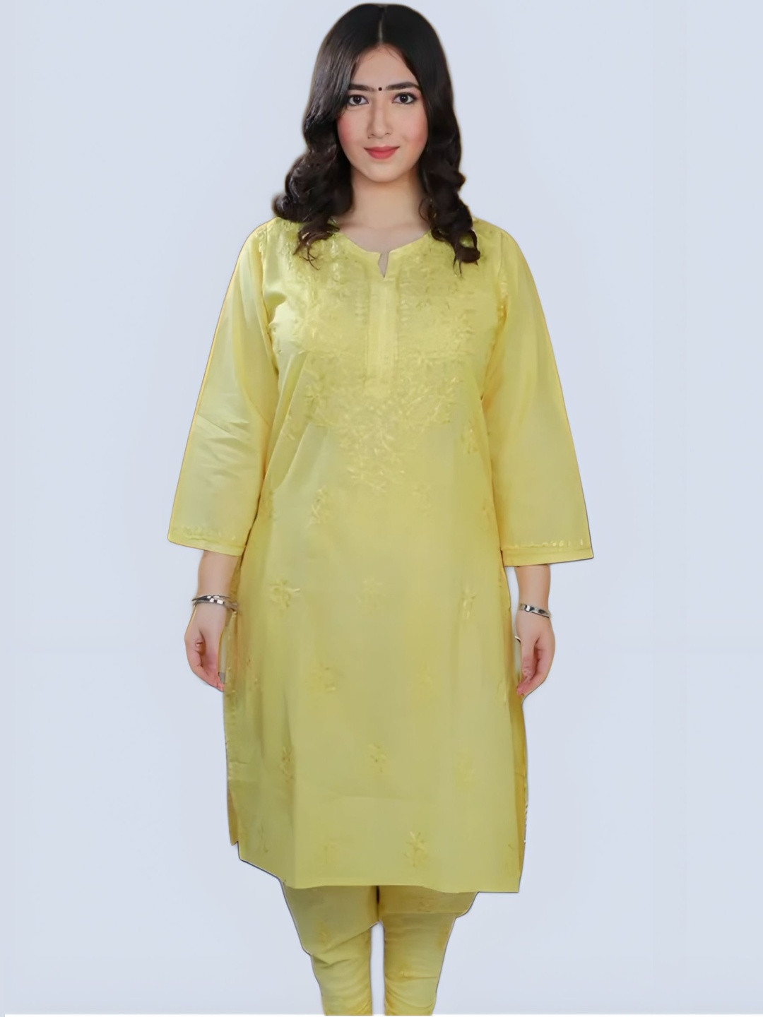 MALABIS Shireen Dyed Cotton Hand Embroidery Chikankari Kurta