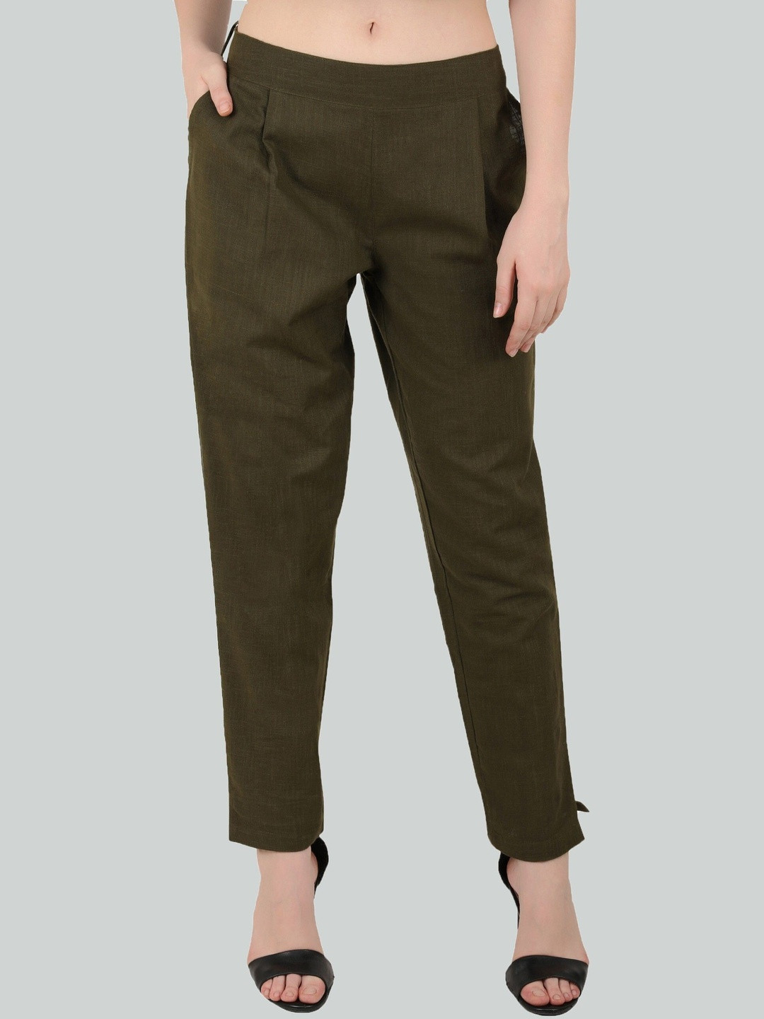 JAIPUR GLOBAL Women Comfort Mid-Rise Slip-On Flat-Front Plain Trouser