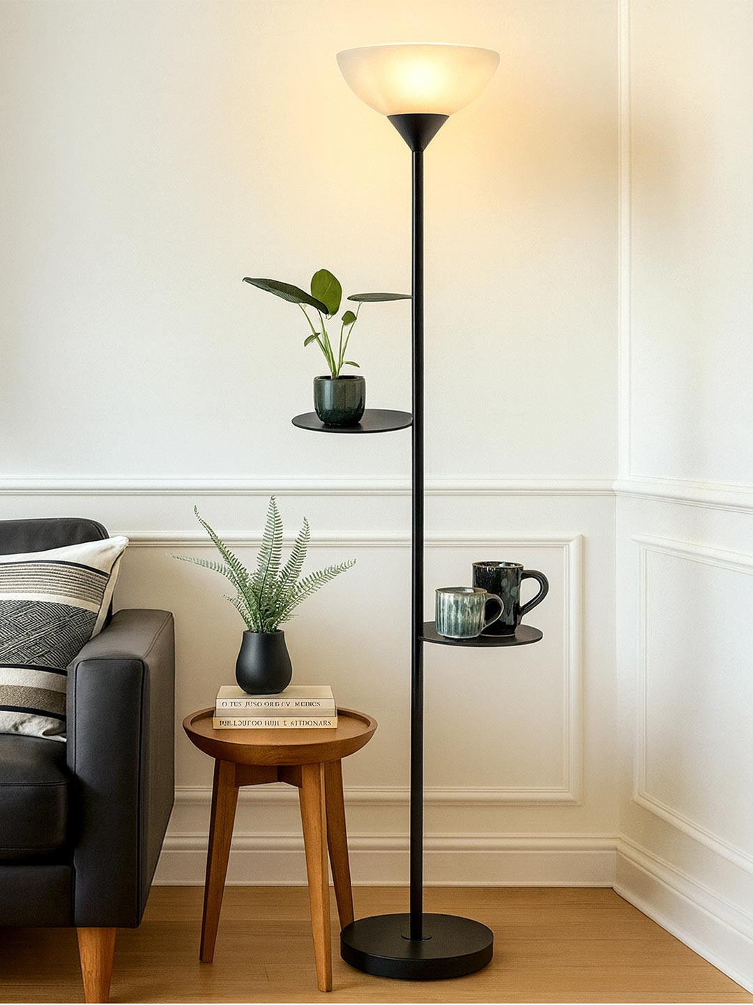 Homesake Black & White Metal Cylinder Shaped Floor Lamp With Acrylic Shade