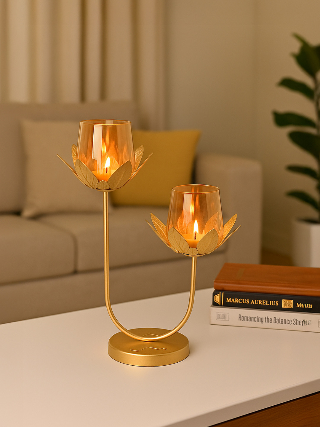 MARKET99 Gold-Toned U-Shaped 2 Votive Candle Holder