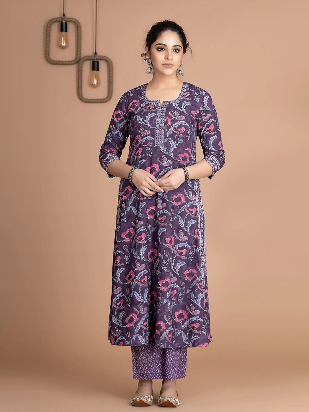 KALINI Elegant Floral Printed Kurta With Trousers & With Dupatta