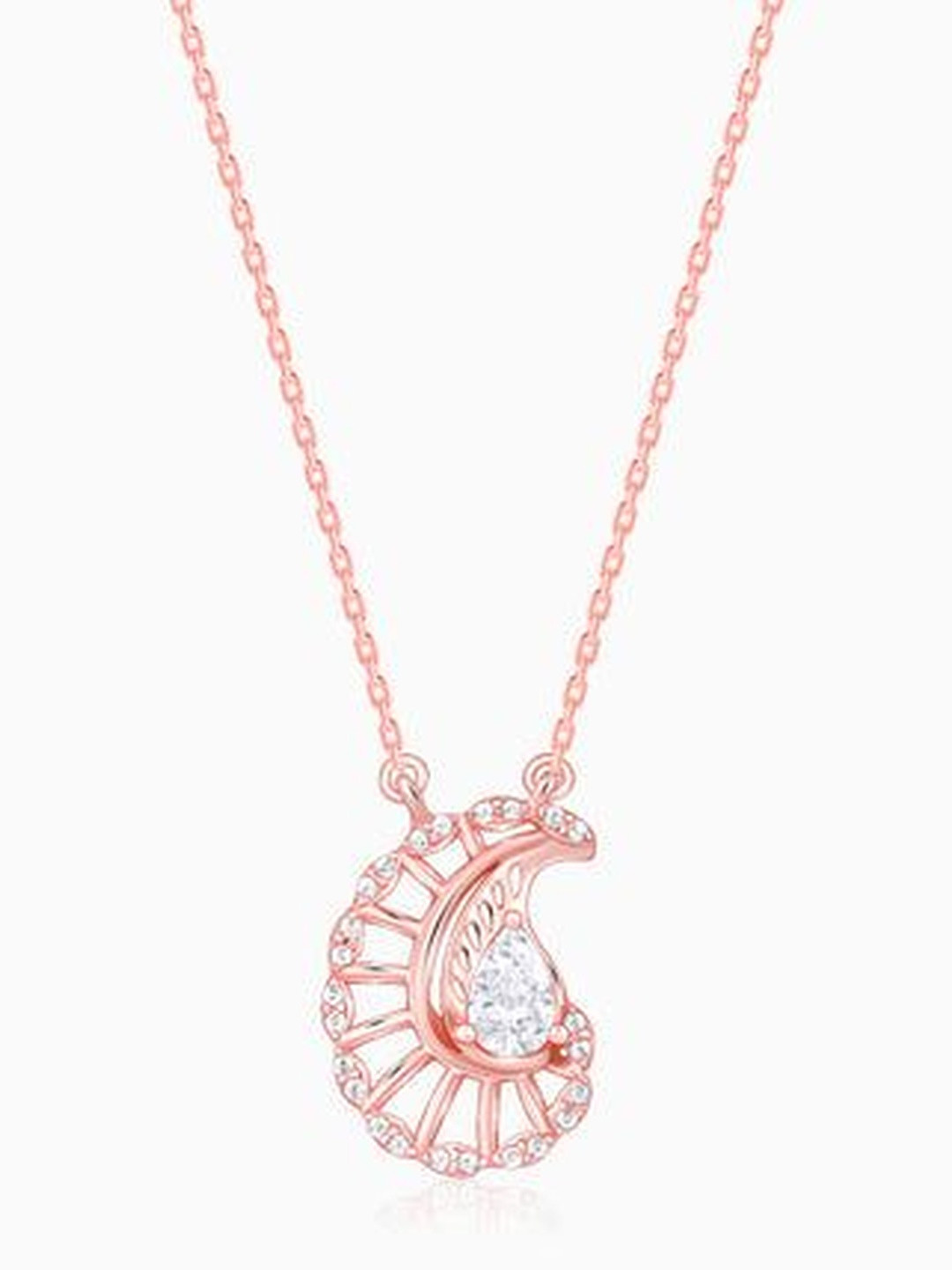 GIVA 925 Sterling Silver Rose Gold-Plated Classy Paisley Zircon Pendant With Link Chain