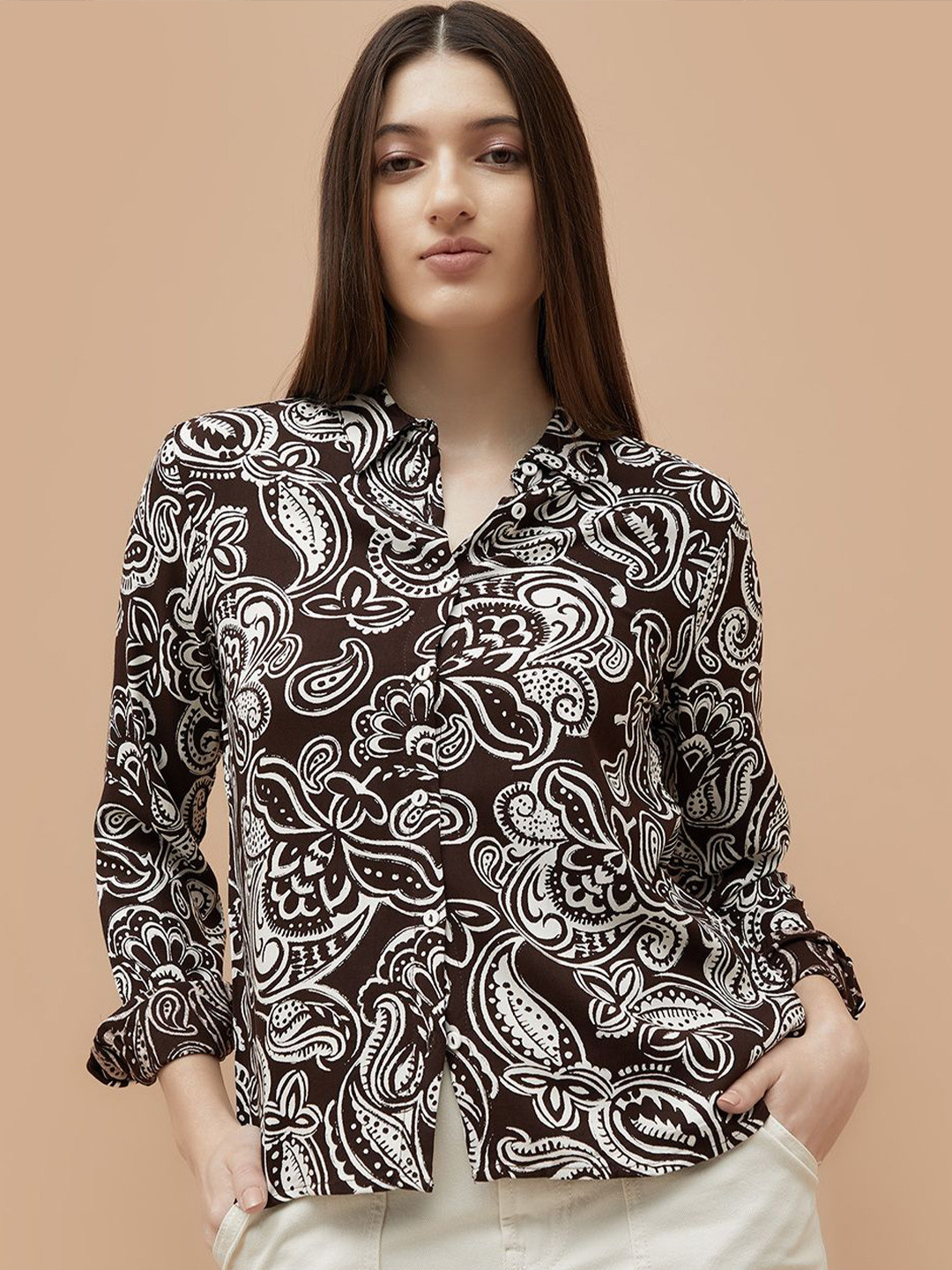 Fame Forever by Lifestyle Ethnic Motifs Printed Spread Collar Long Sleeves Opaque Shirt