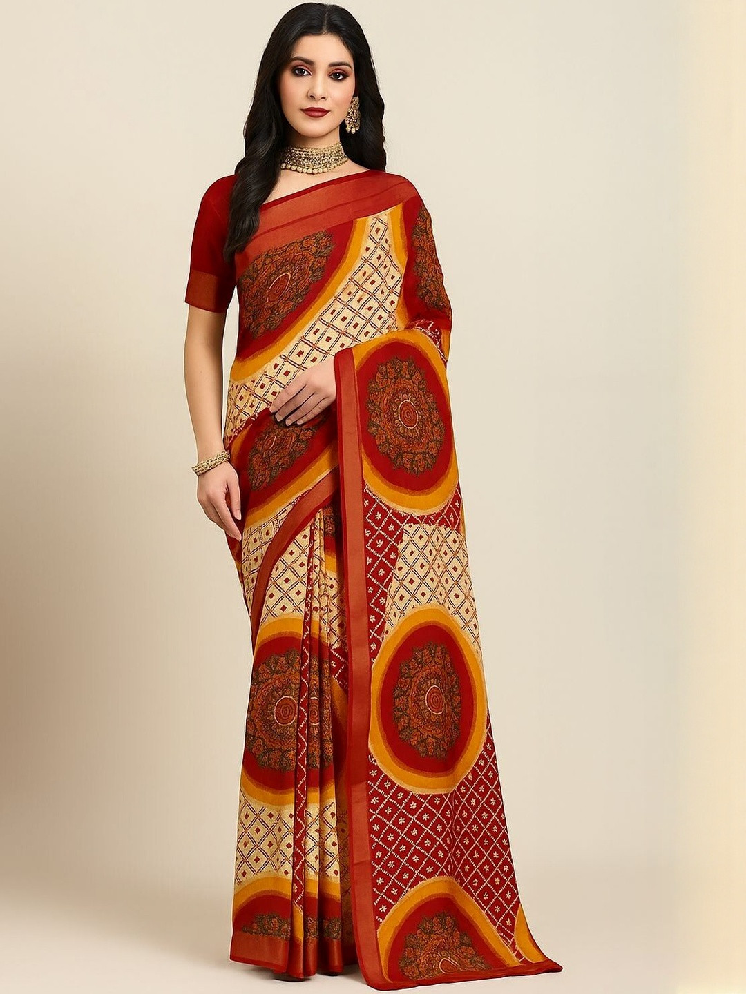 MOST Women Maroon Pure Cotton Handloom Bandhani Saree