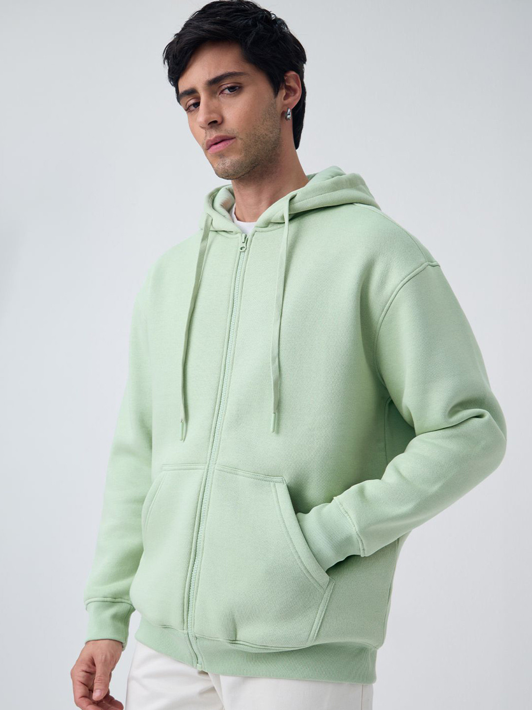 The Souled Store Oversized Hooded Kangaroo Pocket Front-Open Sweatshirt