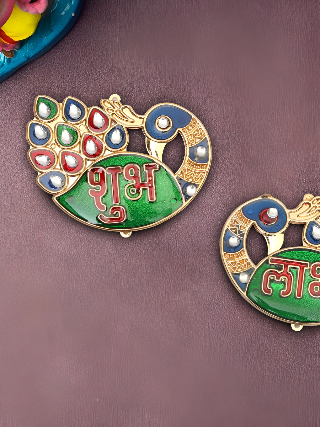 PROKART 2Pieces Green Shubh Labh Peacock Wall Hangings