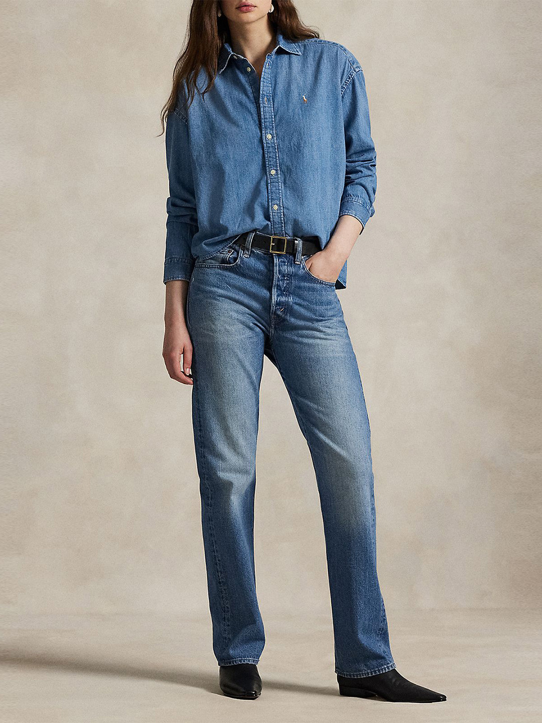 Polo Ralph Lauren Women Relaxed Fit Solid Spread Collar Pure Cotton Shirt