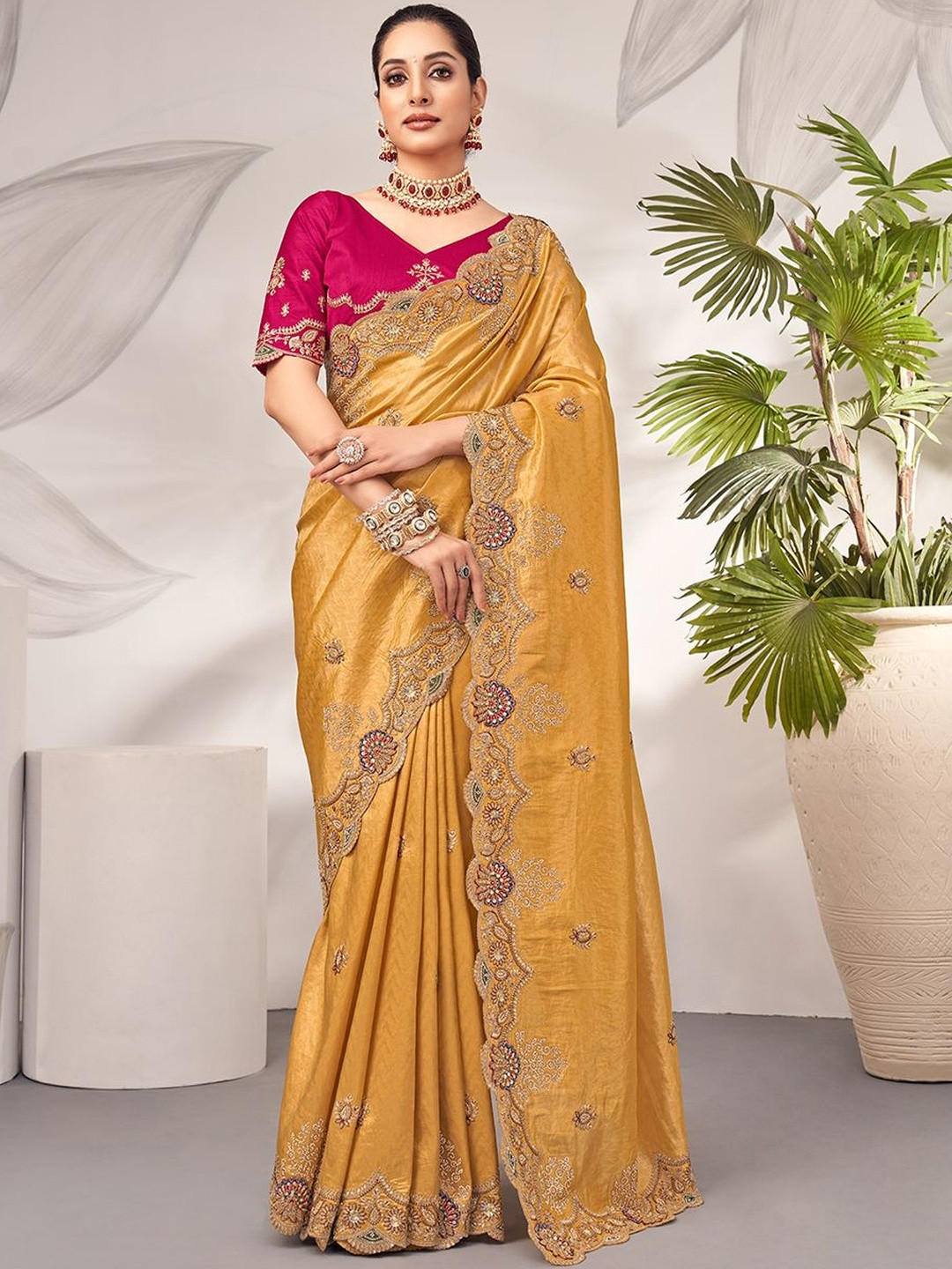 Arron Creats Ethnic Motifs Embroidered Tissue Heavy Work Saree