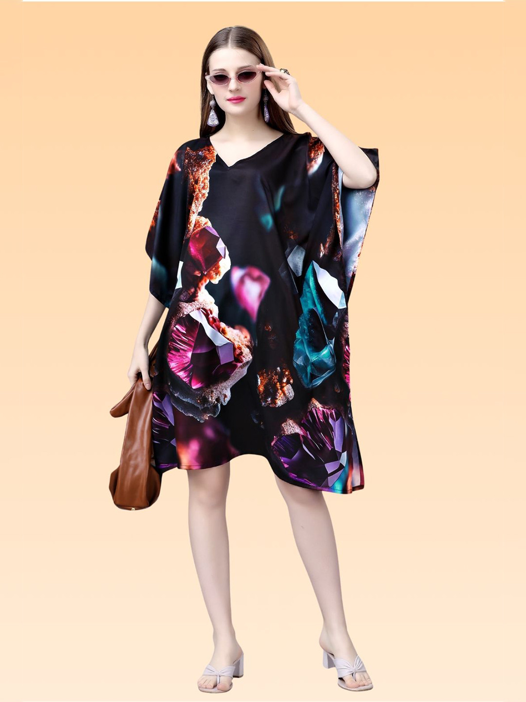 Metronaut Print Kimono Sleeve Kaftan Dress