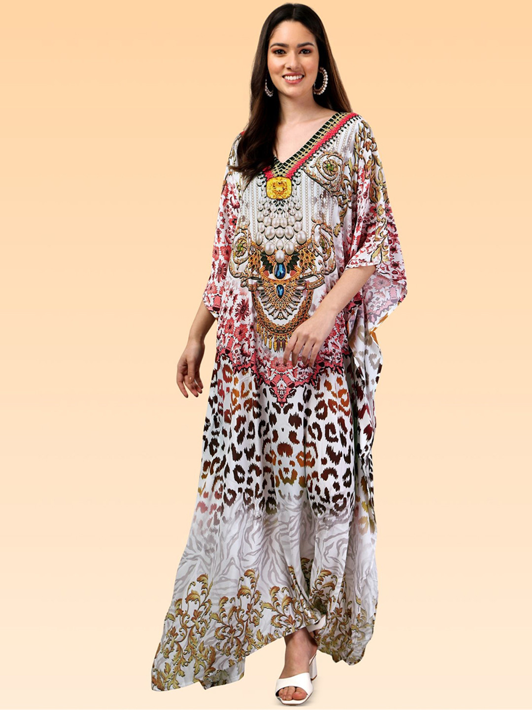 Metronaut Animal Print Batwing Sleeve Kaftan Maxi Dress