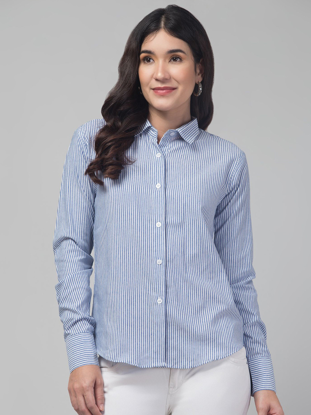 Swaggish New Vertical Striped Spread Collar Shirt