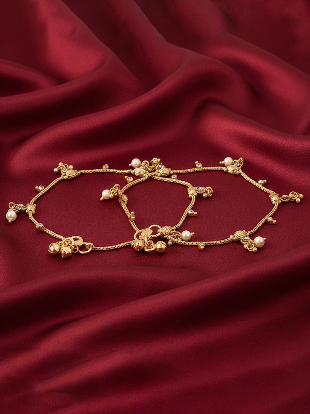 Adwitiya Collection 24K Gold-Plated Kundan-Studded Handcrafted Anklets