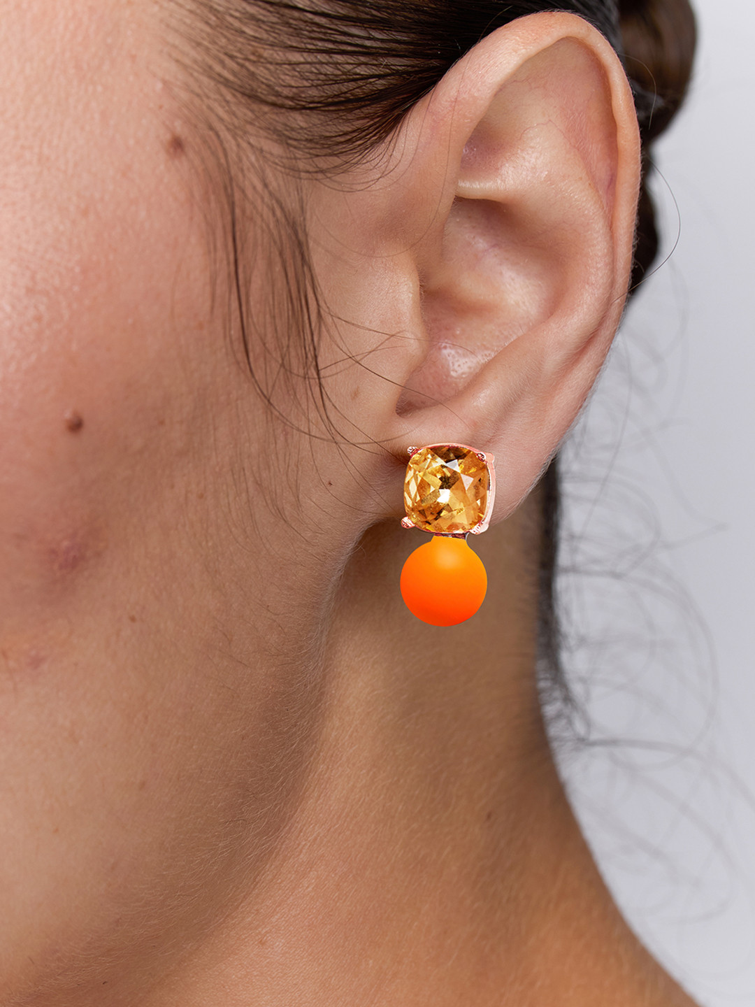 MINUTIAE Women Orange Pearls Rose Gold Plated Drop Earring