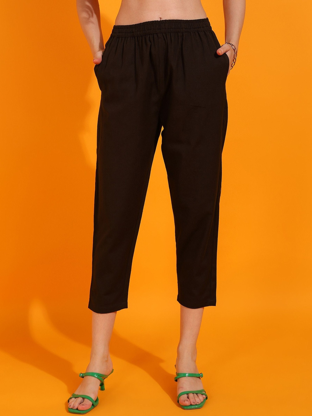 JAIPUR GLOBAL Women Comfort Mid-Rise Slip-On Flat-Front Plain Trouser