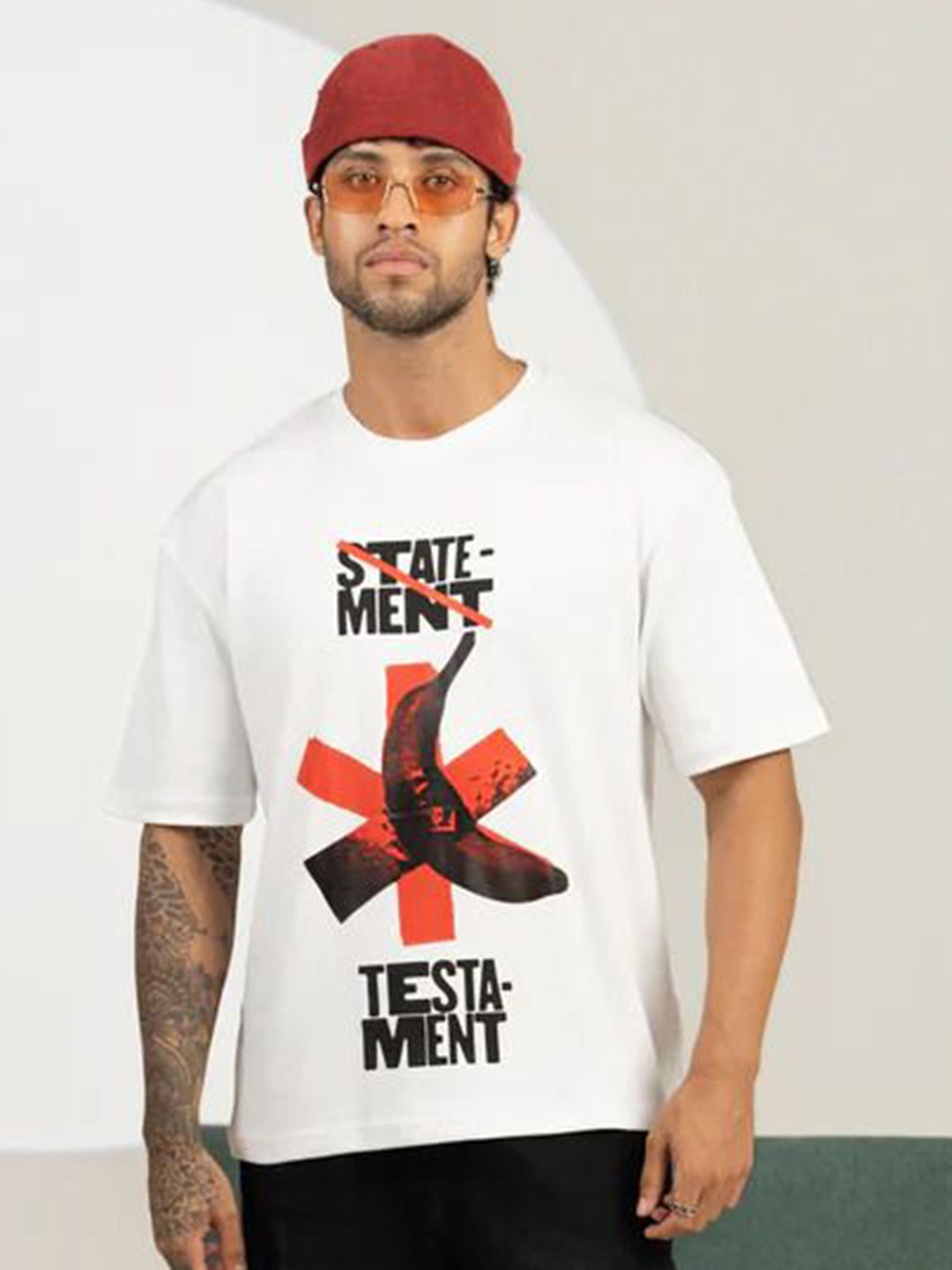 Minus One Graphic Printed Round Neck Oversized Cotton T-shirt